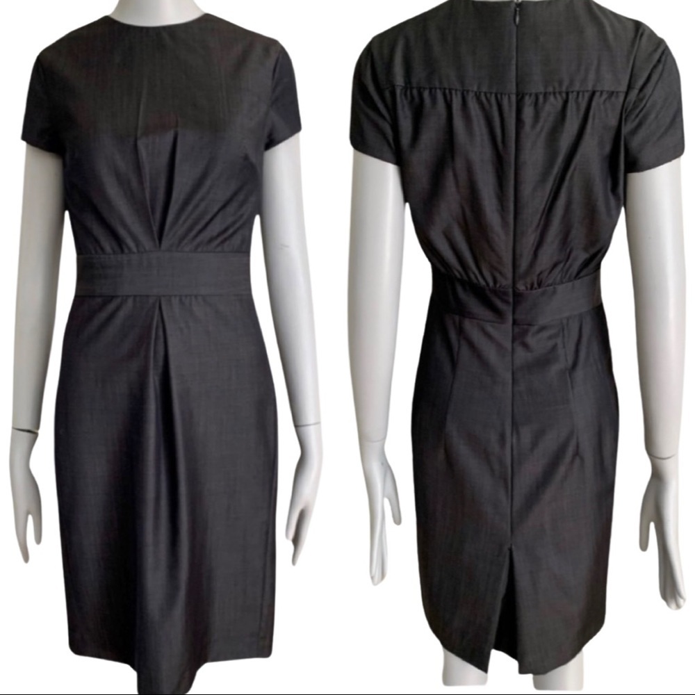 MARLOWE Made in Italy Wool Tailored Suiting Dress Round Neck Grey Short Sleeve